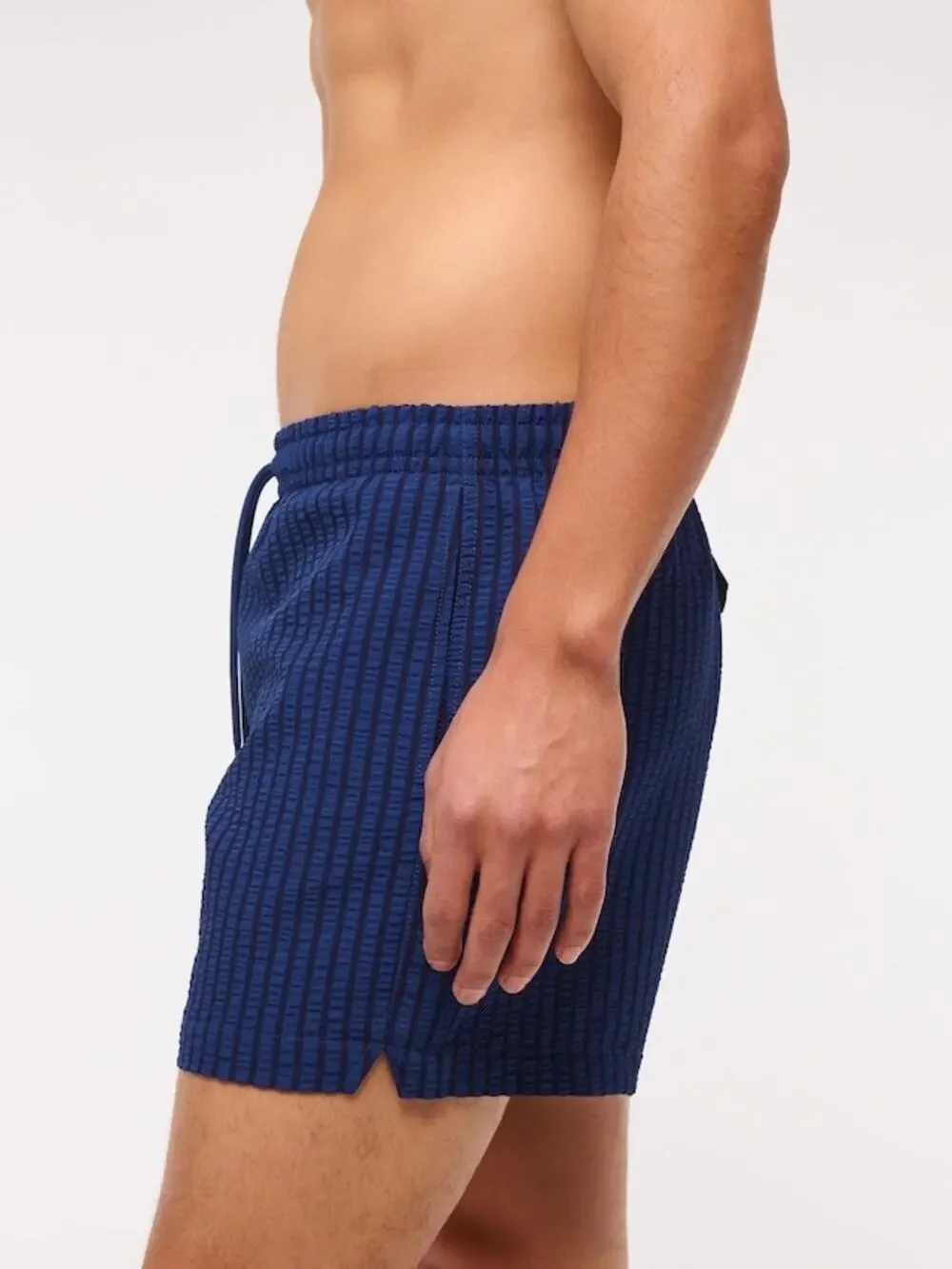 Abercrombie & Fitch Blue Swim Shorts Trunks Navy Blue Stripe Sport Textured EUC